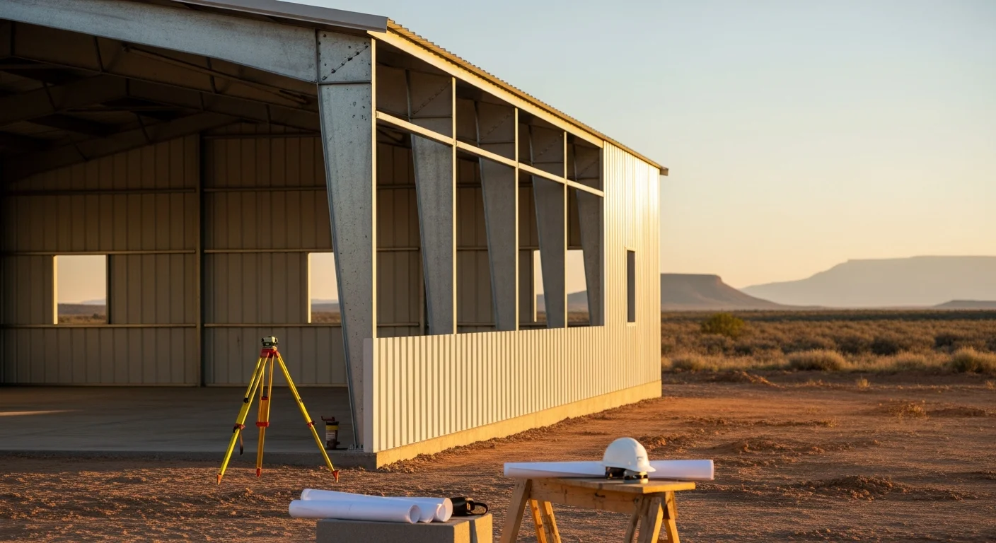 Pre-engineered metal building structure on rural property